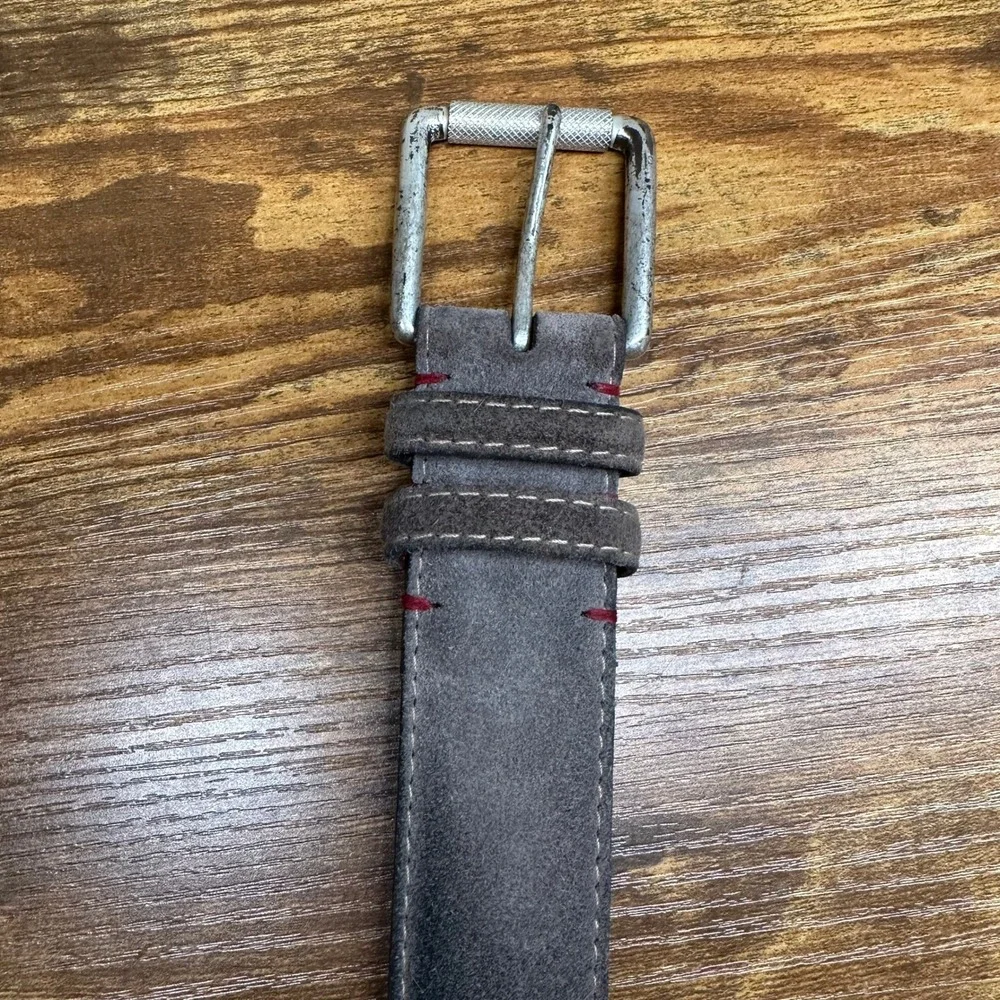 European Suede Mens Grey Leather Belt Size 32 Made in USA Distressed Buckle
